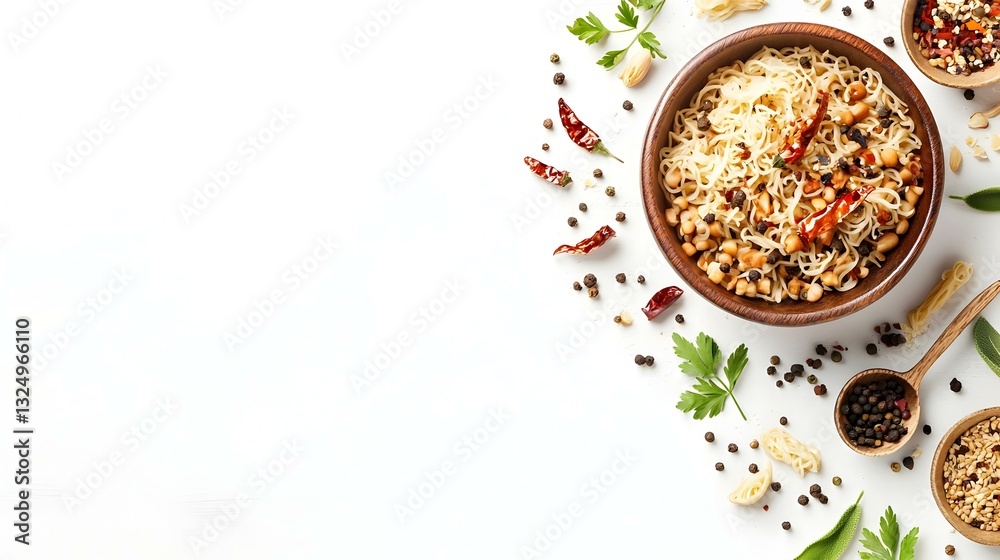 Rice vermicelli noodles spices weeds pattern Rice vermicelli noodles spices weeds pattern