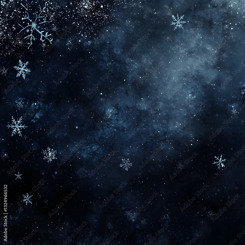 Naklejka premium Dark blue background with light blue snowflakes creating a winter wonderland atmosphere