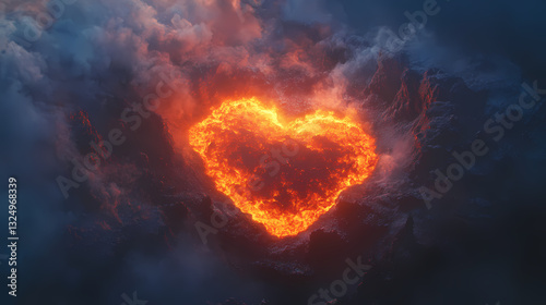 Fiery crater's volcanic heart: eruption's infernal glow. infernal. illustration. Volcanic Glow. Illustration