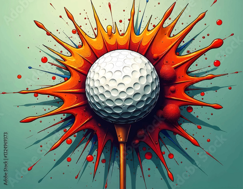 golf ball on retro splash background, retro golf ball banner poster design