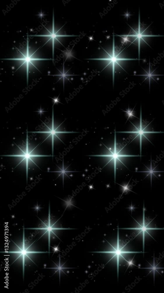 vertical illustration of bright stars twinkling in the dark night