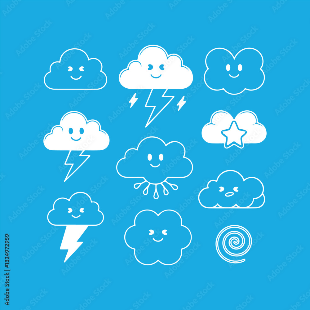 Obraz premium Cute cloud icons with different weather conditions