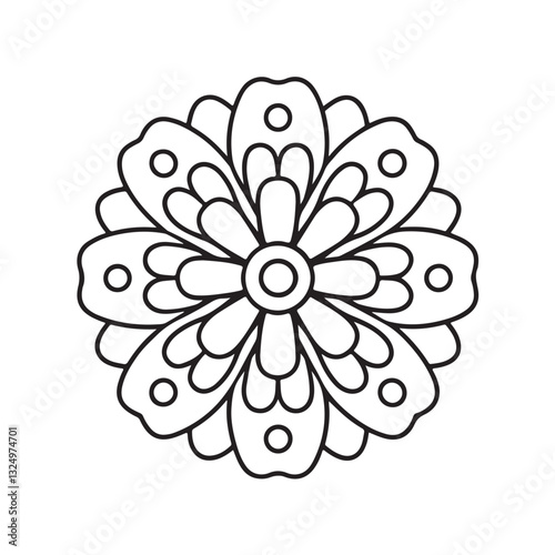 Simple mandala design for coloring. Vector floral mandala. Geometric ornamental mandalas. bold and easy coloring pages, mandala victor. mandala illustration. mandala line art