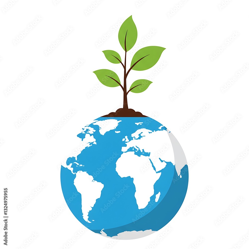 Global Growth: A Simple Plant Sprouting on Earth, Eco-Friendly Design Global Growth: A Simple Plant Sprouting on Earth, Eco-Friendly Design