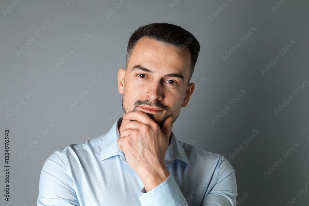 Portrait of handsome middle aged man on grey background Portrait of handsome middle aged man on grey background