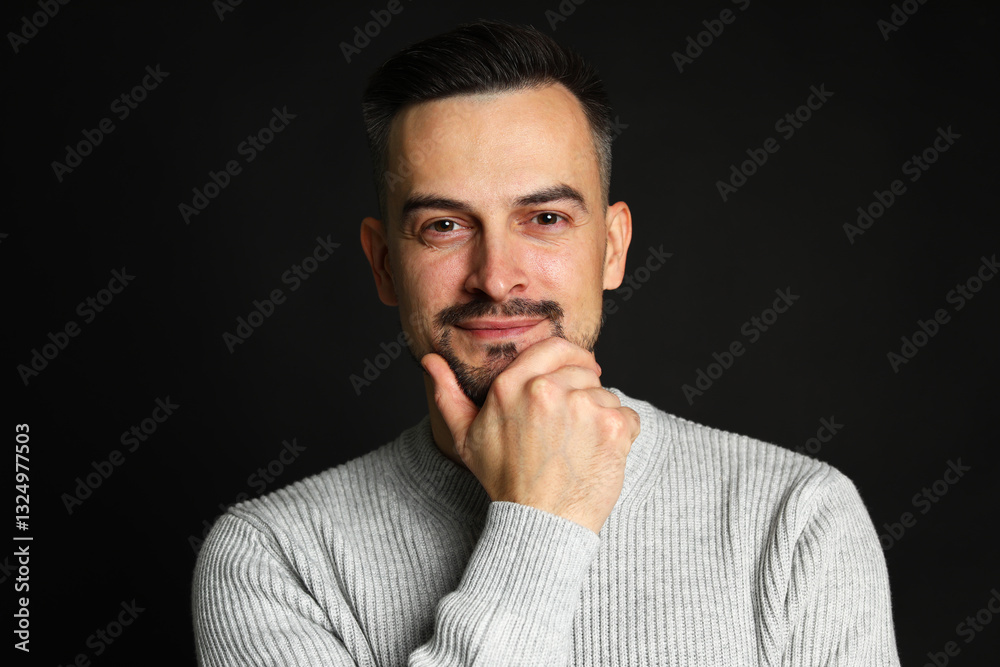 Portrait of handsome middle aged man on black background Portrait of handsome middle aged man on black background
