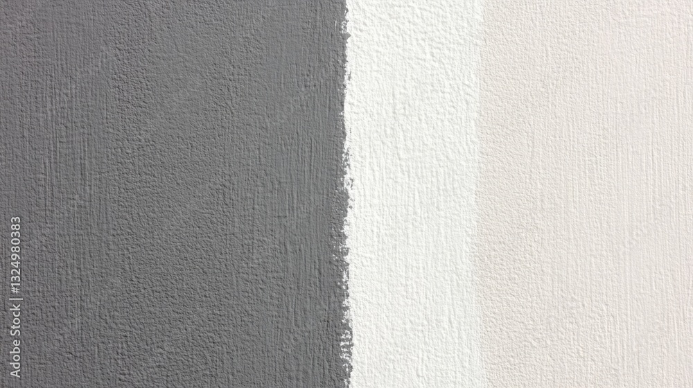 Fototapeta premium Neutral paint shades blending across textured wall surface, forming minimalist geometric pattern with soft grey, white, and beige color gradations