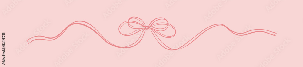Bow ribbon pink divider. Coquette girly sketch illustration in sketch stile. Hand drawn border. Christmas present, birthday gift tape pack. Elegant horizontal tinsel. Cute line minimal doodle Bow ribbon pink divider. Coquette girly sketch illustration in sketch stile. Hand drawn border. Christmas present, birthday gift tape pack. Elegant horizontal tinsel. Cute line minimal doodle