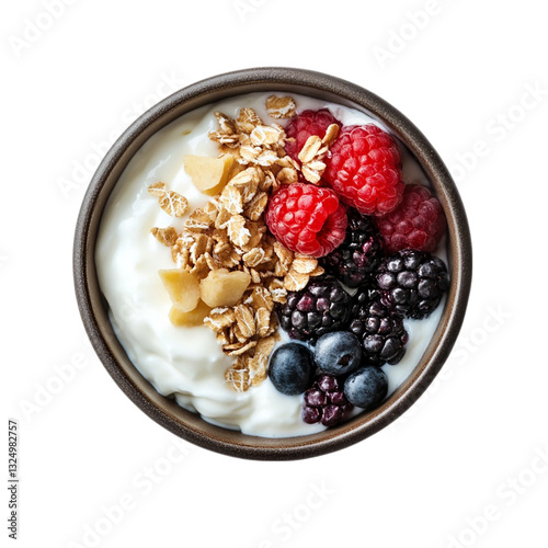 Yogurt Parfait with Berries  Granola isolated on transparent background