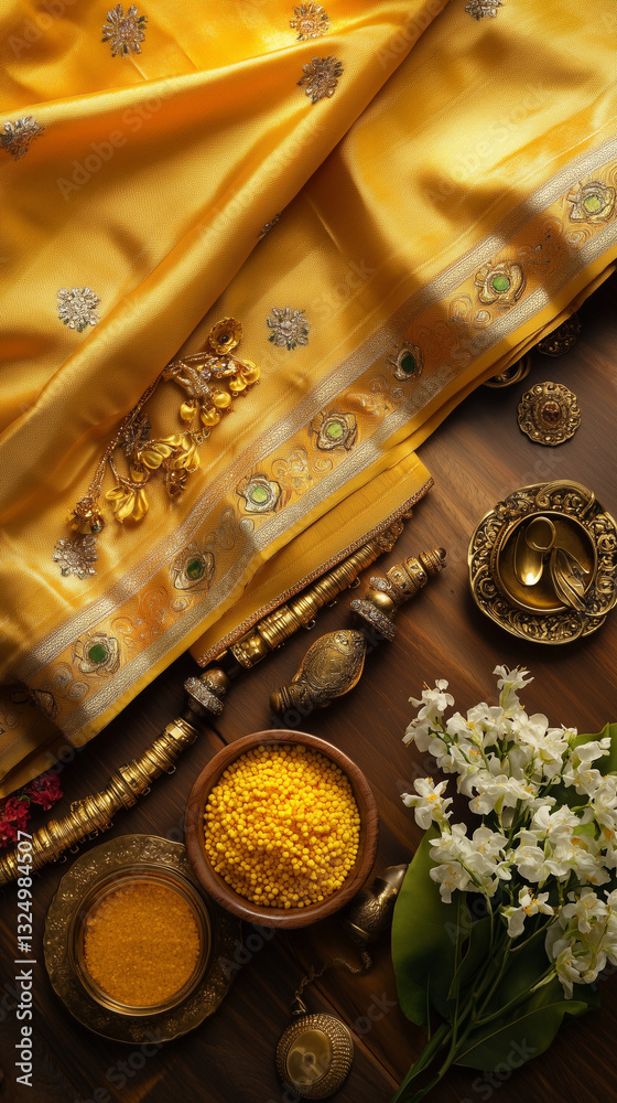 Fototapeta premium Traditional Indian Attire and Accessories for Ram Navami