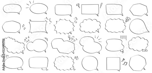 シンプルな手書き風の吹き出しと装飾のセット