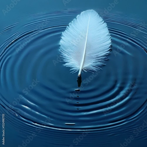 White Feather Floating on Calm Water with Gentle Ripples