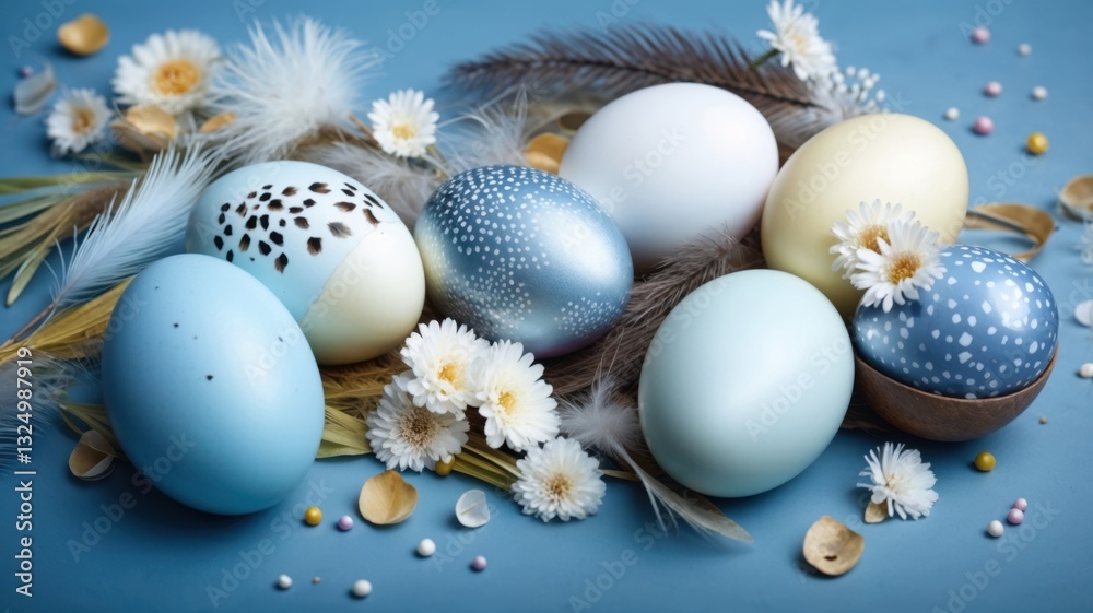 Obraz premium Easter eggs on blue pastel background