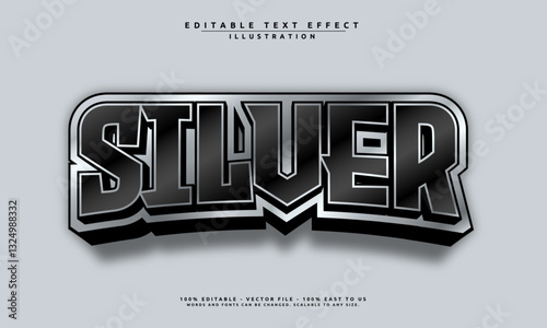 Editable silver font text effect template with a sleek style. Perfect for luxury branding, logos, and modern designs