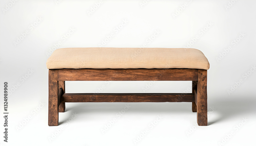 Simple wooden bench with beige seat Simple wooden bench with beige seat
