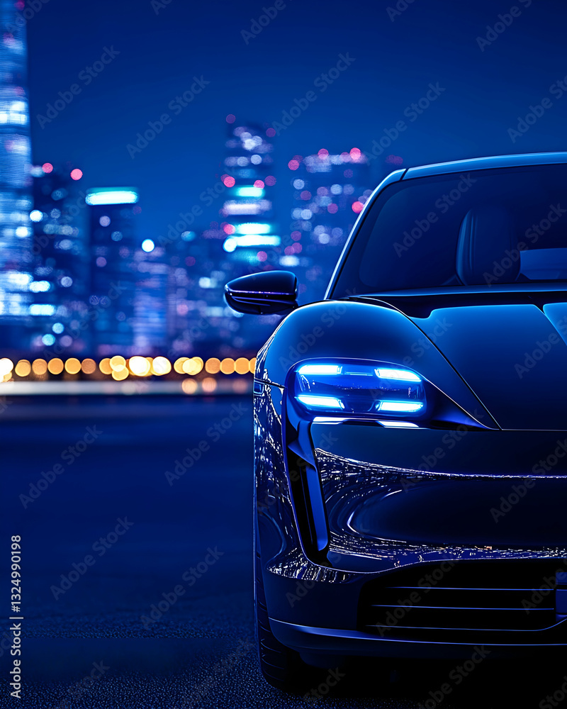 Obraz premium Sleek electric vehicle at night in city