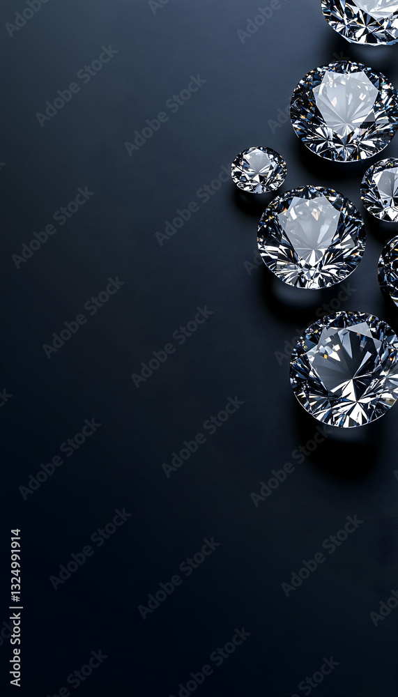 Fototapeta premium Sparkling diamonds clustered on dark backdrop