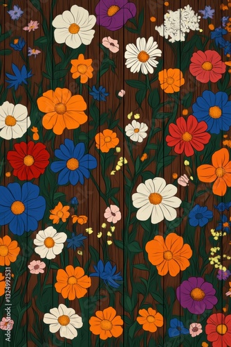 Wallpaper Mural Seamless Spring flower colorful pattern Torontodigital.ca