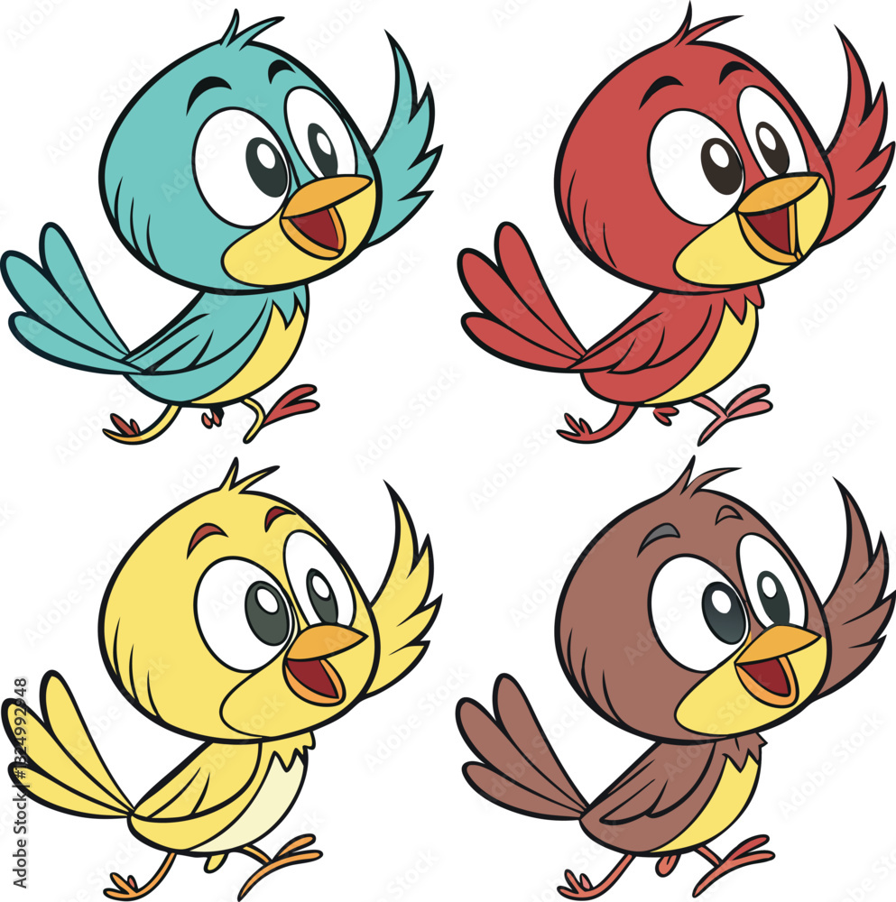 Naklejka premium Cute Cartoon Birds Vector Set