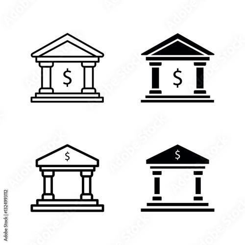 bank icon set color editable on white background
