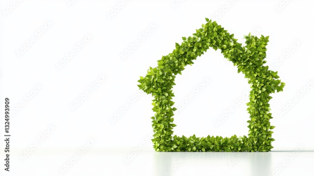 Green leaf house silhouette representing sustainable architecture, symbolizing eco friendly design and environmentally conscious residential construction principles Green leaf house silhouette representing sustainable architecture, symbolizing eco friendly design and environmentally conscious residential construction principles