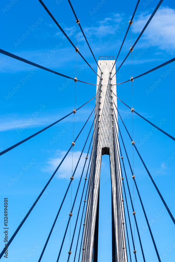 Fototapeta premium Low Angle View Of Suspension Bridge Against Clear Blue Sky,Helgelandsbrua, Norway