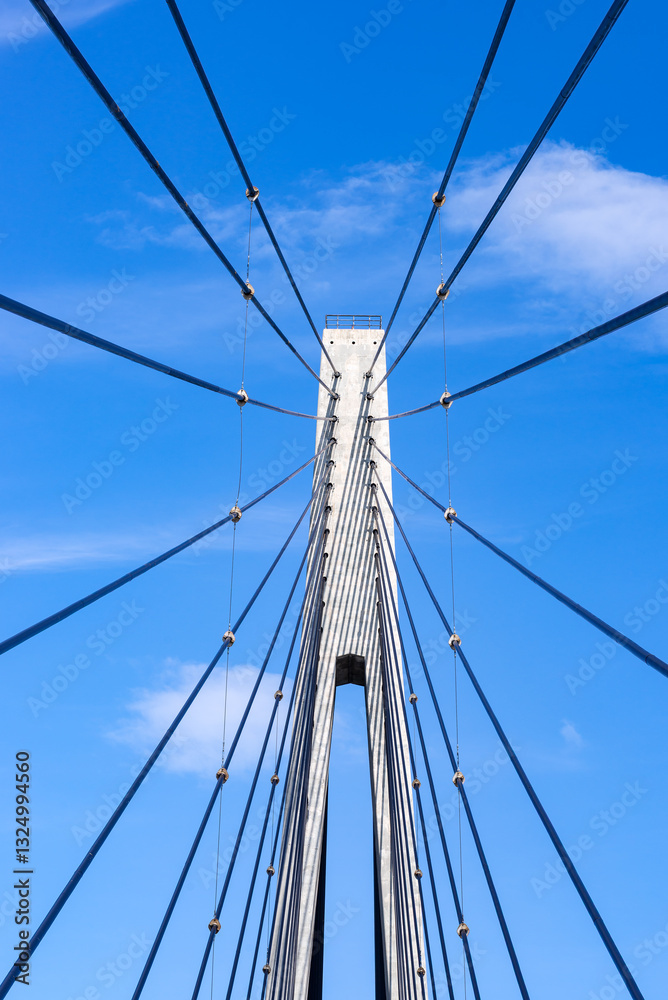 Fototapeta premium Low Angle View Of Suspension Bridge Against Clear Blue Sky,Helgelandsbrua, Norway