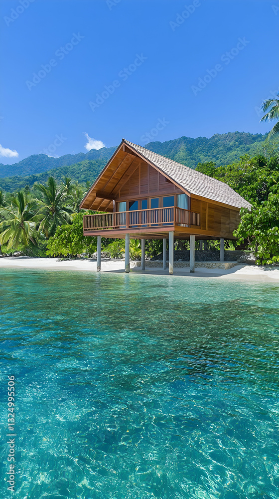 Obraz premium Tropical beach hut over turquoise water