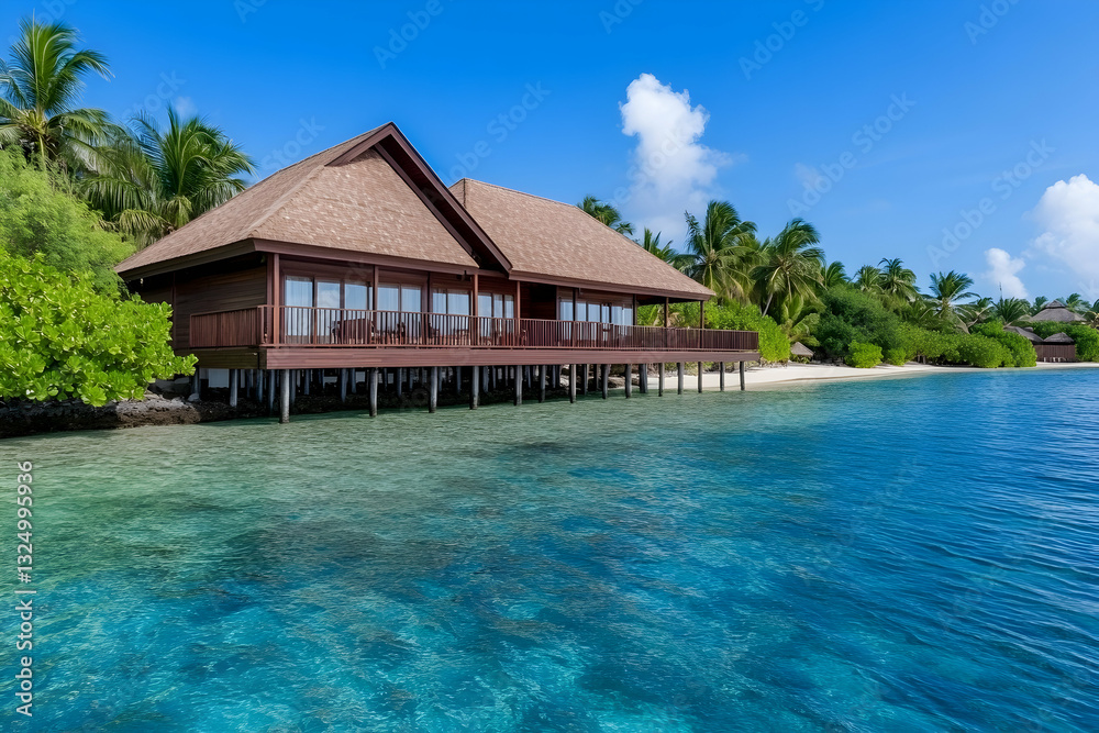 Obraz premium Tropical overwater bungalow on a secluded island beach