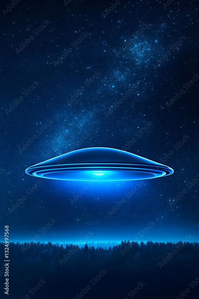 UFO hovering over a night landscape UFO hovering over a night landscape