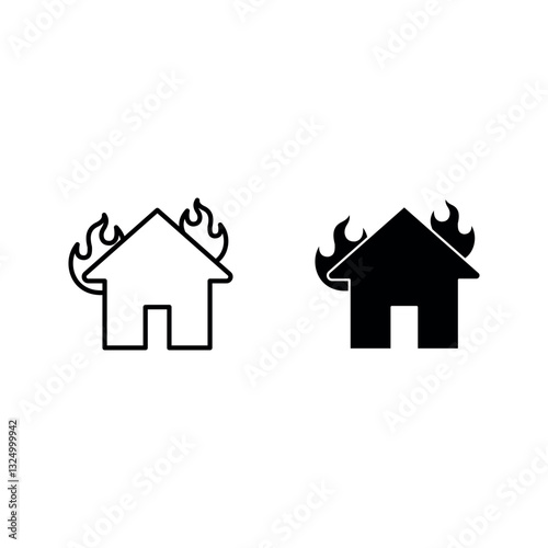 fire house icon set color editable on white background