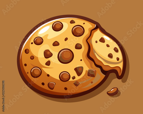 chocolate chip cookie with a bite taken out, on a warm brown background.
