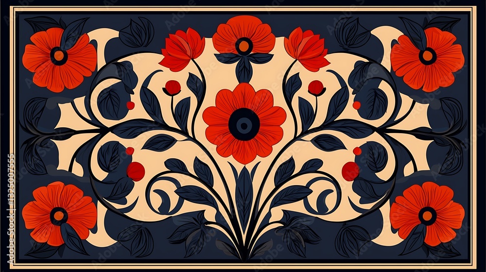 Fototapeta premium Vibrant Red Floral Design Pattern