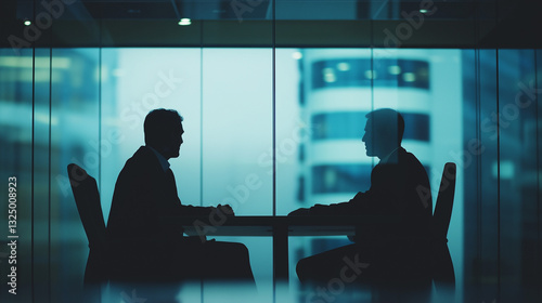 business formal meeting conference discussion with coworker shareholder or client, shot through glass of conference room