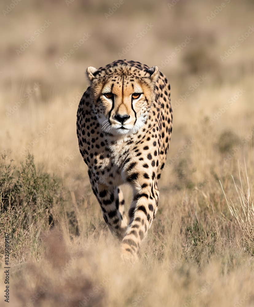 prehistoric American cheetah prowling through grass with ivory hue prehistoric American cheetah prowling through grass with ivory hue