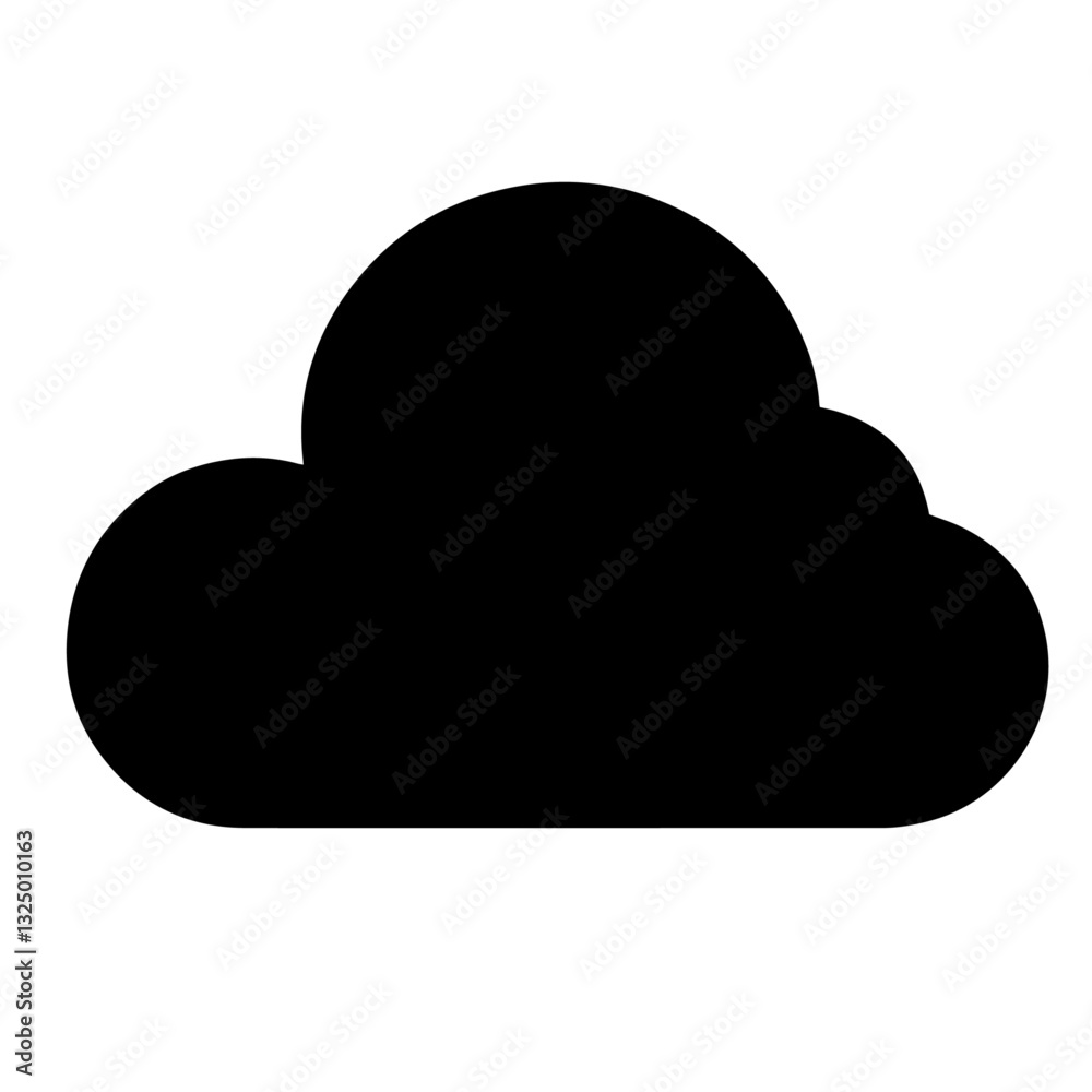 Clean black and white vector silhouette of a cloud on white background