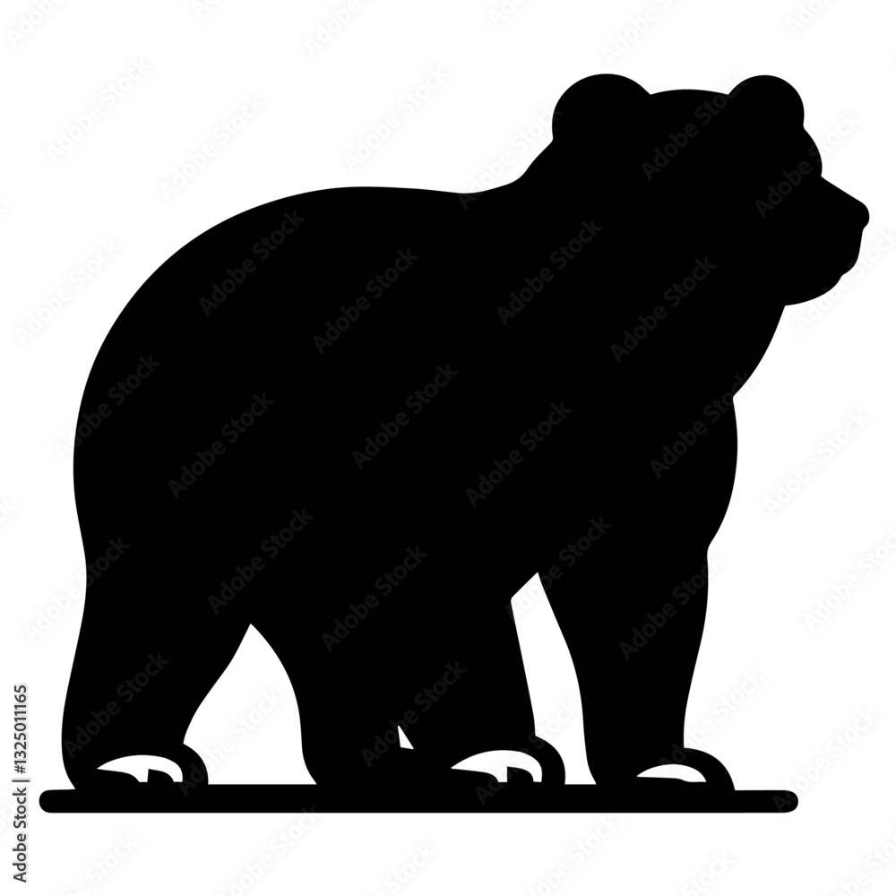 Fototapeta premium Clean black and white vector silhouette of a bear on white background