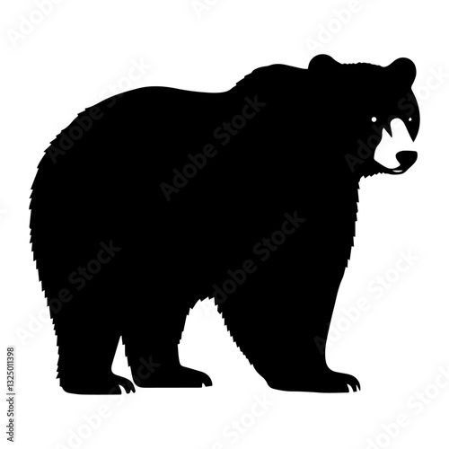 Clean black and white vector silhouette of a bear on white background
