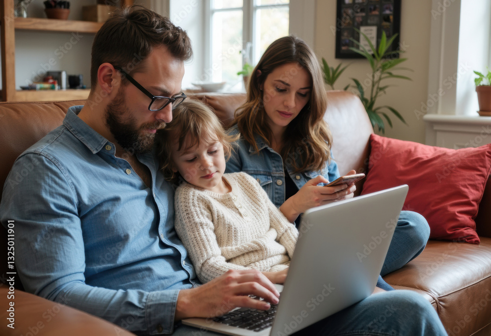 Family spending quality time together while using technology at home Family spending quality time together while using technology at home