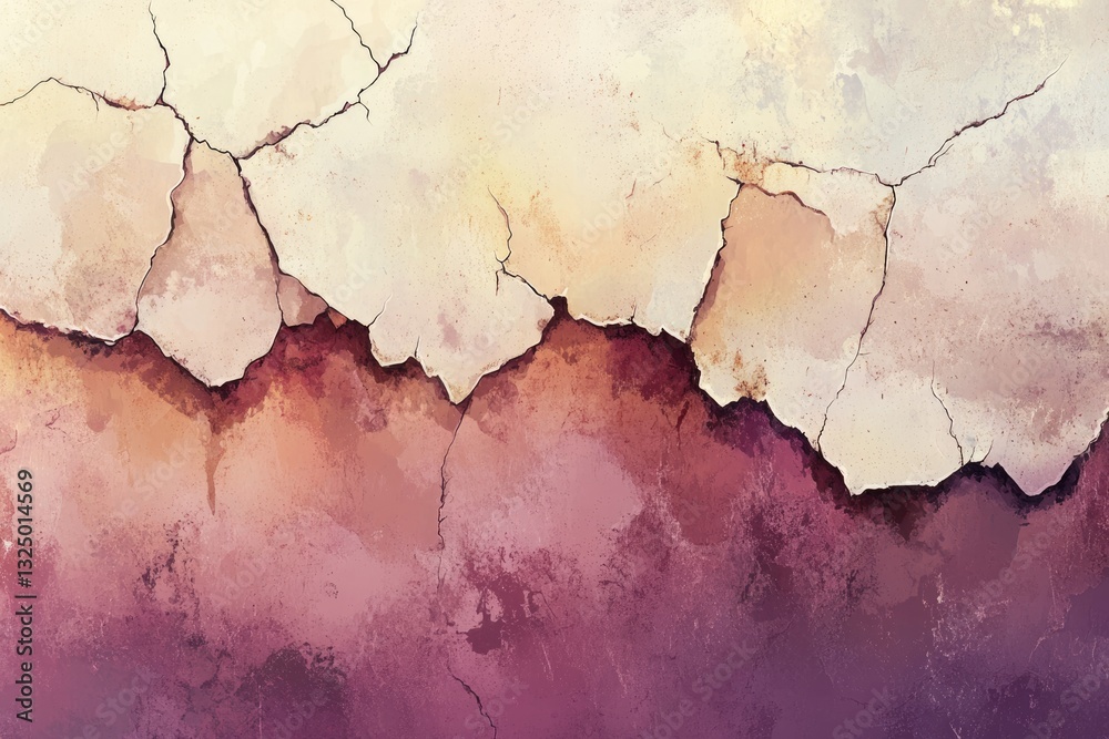 Obraz premium Cracked wall texture with beige top and maroon bottom, creating a dramatic, aged effect.