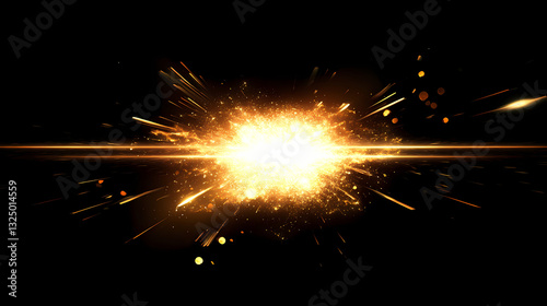 A glowing light effect with golden sparks and bokeh on a black background,. Nebula Sparks. Illustration