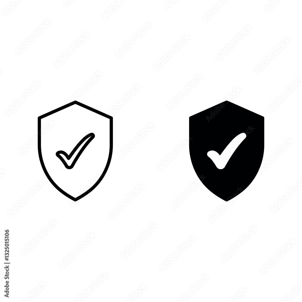 Shield check mark icon set color editable on white background Shield check mark icon set color editable on white background