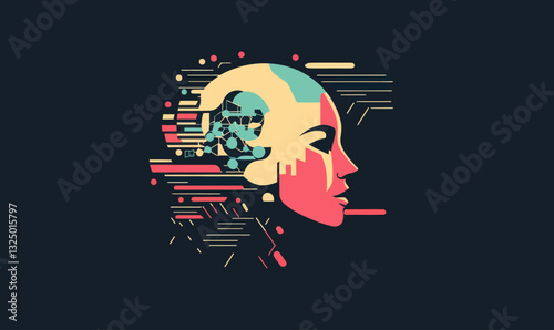 Abstract AI Technology Summit Logo Design with Futuristic Head Graphic