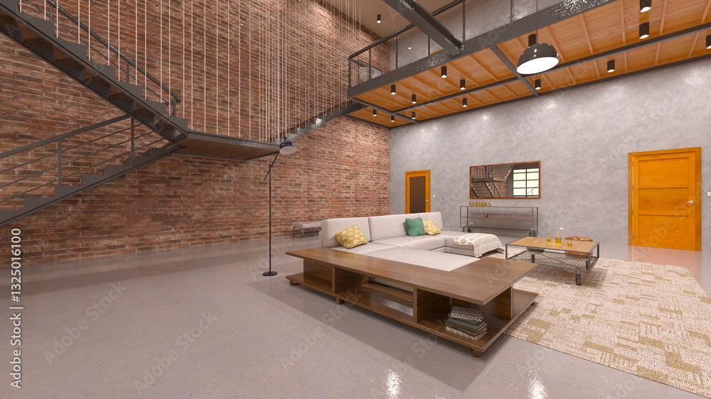 レンガの壁のミーティングルーム　3DCGレンダリング