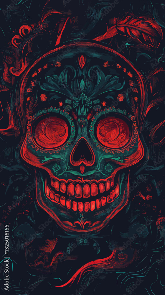 Fototapeta Vibrant Mexican Sugar Skull Art for Day of the Dead and Halloween Celebrations