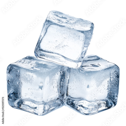 Three ice cubes stacked together, showcasing their clear, crystalline structure and smooth surfaces.