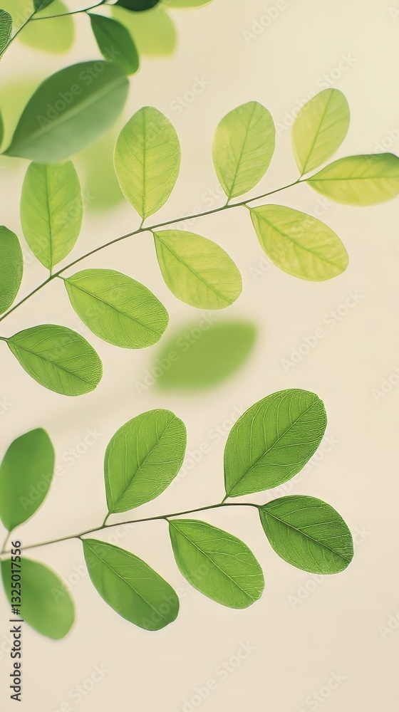 Obraz premium A close up of green leaves with white veins. The leaves are scattered throughout the image, creating a sense of movement and life