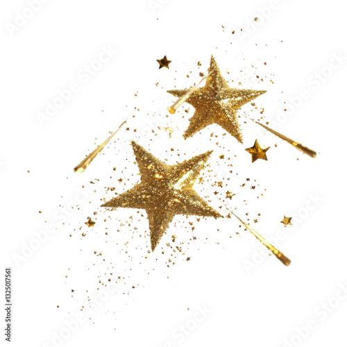 A dazzling display of gold stars surrounded by sparkling elements, evoking a sense of magic and celebration.