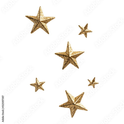 Five golden stars of varying sizes scattered in an artistic arrangement.