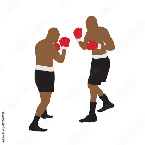 Boxing athletes sparring in red gloves